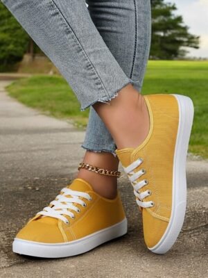 Classic Comfortable Canvas Lace-Up Round Toe Sneakers - Image 3