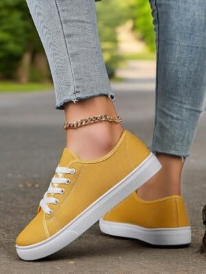 Classic Comfortable Canvas Lace-Up Round Toe Sneakers - Image 4