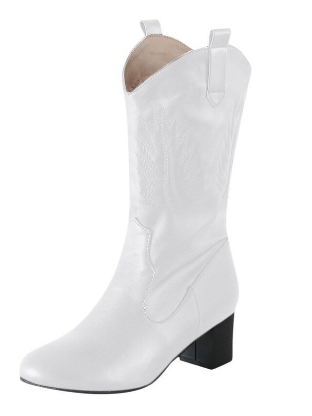 Classic Mid-Calf Embroidered Faux Leather Cowboy Boots - Image 4