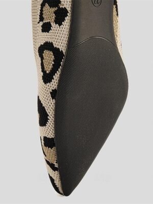 Classic Plus Size Leopard Pointed Toe Sculptural Heel Knit Loafers - Image 8