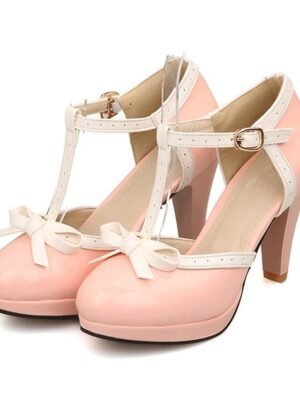 Classic Retro Patent Leather T-Strap High Heels - Image 13