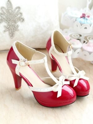 Classic Retro Patent Leather T-Strap High Heels - Image 7