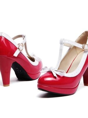 Classic Retro Patent Leather T-Strap High Heels - Image 9