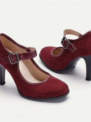 Classic Suede High Heel Mary Jane Shoes - Image 2