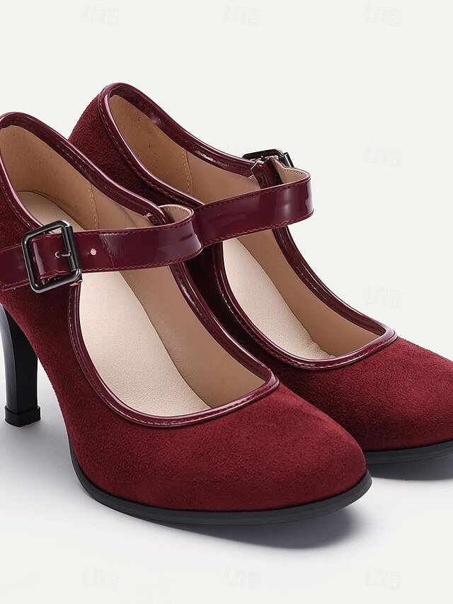 Classic Suede High Heel Mary Jane Shoes - Image 4