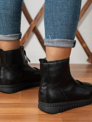 Comfort Round Toe Dual Zipper Ankle Winter Boots - Image 3
