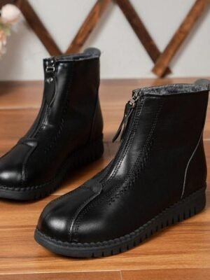 Comfort Round Toe Dual Zipper Ankle Winter Boots - Image 4