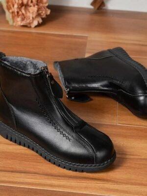 Comfort Round Toe Dual Zipper Ankle Winter Boots - Image 5