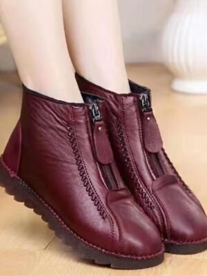 Comfort Round Toe Dual Zipper Ankle Winter Boots - Image 7