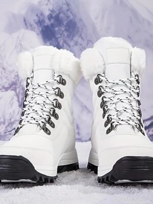 Comfort Round Toe Faux Fur Lace-Up Winter Snow Boots - Image 2