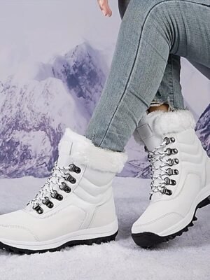 Comfort Round Toe Faux Fur Lace-Up Winter Snow Boots - Image 3