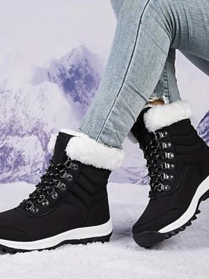 Comfort Round Toe Faux Fur Lace-Up Winter Snow Boots - Image 5