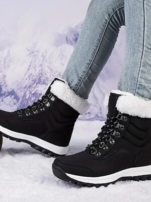 Comfort Round Toe Faux Fur Lace-Up Winter Snow Boots - Image 6