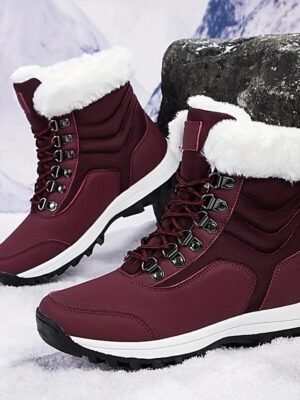Comfort Round Toe Faux Fur Lace-Up Winter Snow Boots - Image 7