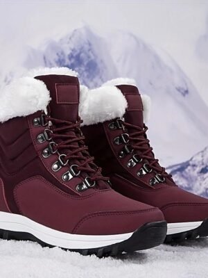 Comfort Round Toe Faux Fur Lace-Up Winter Snow Boots - Image 8