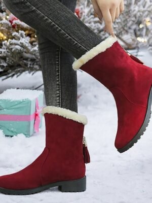 Comfort Round Toe Faux Suede Fur-Lined Ankle Boots - Image 1