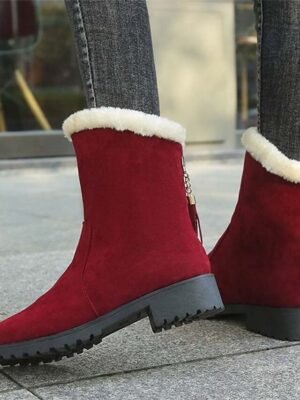 Comfort Round Toe Faux Suede Fur-Lined Ankle Boots - Image 4