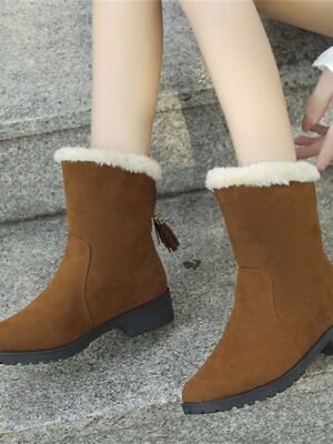 Comfort Round Toe Faux Suede Fur-Lined Ankle Boots - Image 7
