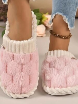 Cosy Fuzzy Knitted Upper Plush Lining Winter Slippers - Image 1