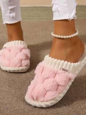 Cosy Fuzzy Knitted Upper Plush Lining Winter Slippers - Image 10