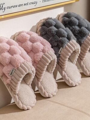 Cosy Fuzzy Knitted Upper Plush Lining Winter Slippers - Image 12