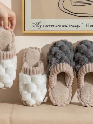 Cosy Fuzzy Knitted Upper Plush Lining Winter Slippers - Image 13