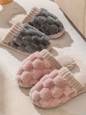 Cosy Fuzzy Knitted Upper Plush Lining Winter Slippers - Image 14