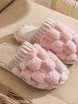Cosy Fuzzy Knitted Upper Plush Lining Winter Slippers - Image 17