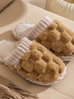 Cosy Fuzzy Knitted Upper Plush Lining Winter Slippers - Image 19