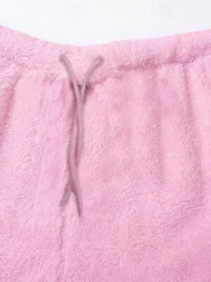 Cosy Relaxed Fluffy Hooded Long Sleeve Shorts Pajama Set - Image 12