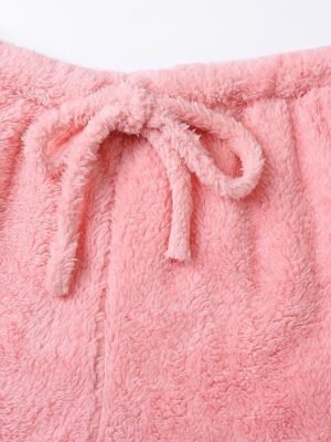 Cosy Relaxed Fluffy Hooded Long Sleeve Shorts Pajama Set - Image 5