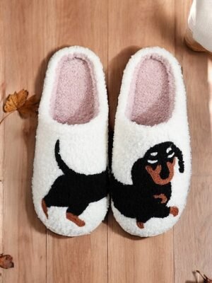 Cozy Embroidered Dachshund Fleece Lined Slippers - Image 1