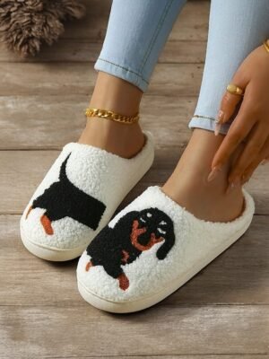 Cozy Embroidered Dachshund Fleece Lined Slippers - Image 10