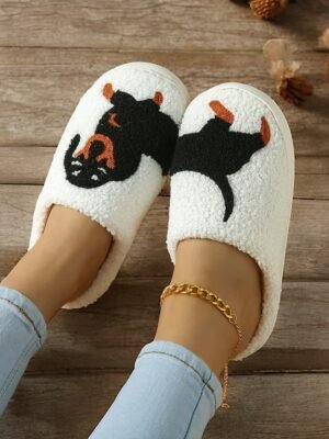 Cozy Embroidered Dachshund Fleece Lined Slippers - Image 12
