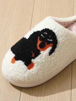 Cozy Embroidered Dachshund Fleece Lined Slippers - Image 4
