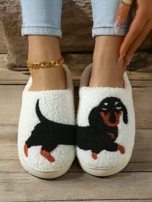 Cozy Embroidered Dachshund Fleece Lined Slippers - Image 9