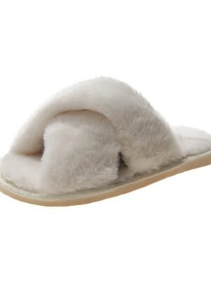 Cozy Plush Pink Cross-Band Faux Fur Slippers - Image 12
