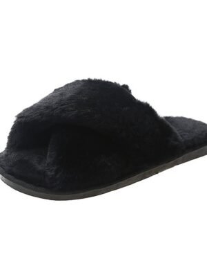 Cozy Plush Pink Cross-Band Faux Fur Slippers - Image 19