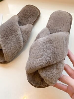 Cozy Plush Pink Cross-Band Faux Fur Slippers - Image 20