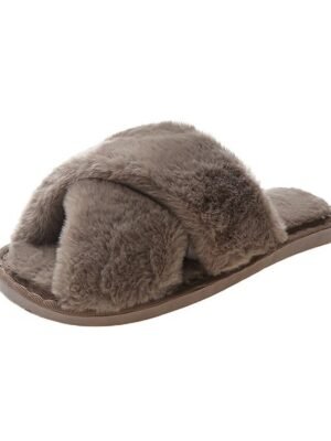 Cozy Plush Pink Cross-Band Faux Fur Slippers - Image 21