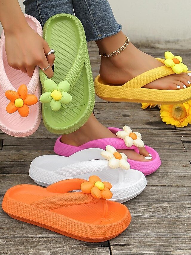 Cute Casual Colourful Flower Cushioned Sole Flip Flop Sandals - Image 1