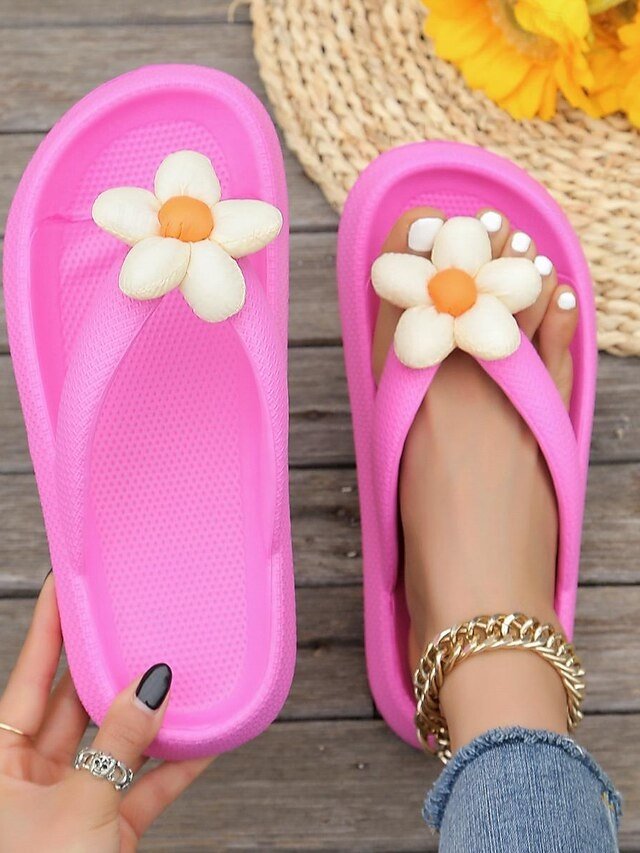 Cute Casual Colourful Flower Cushioned Sole Flip Flop Sandals - Image 2