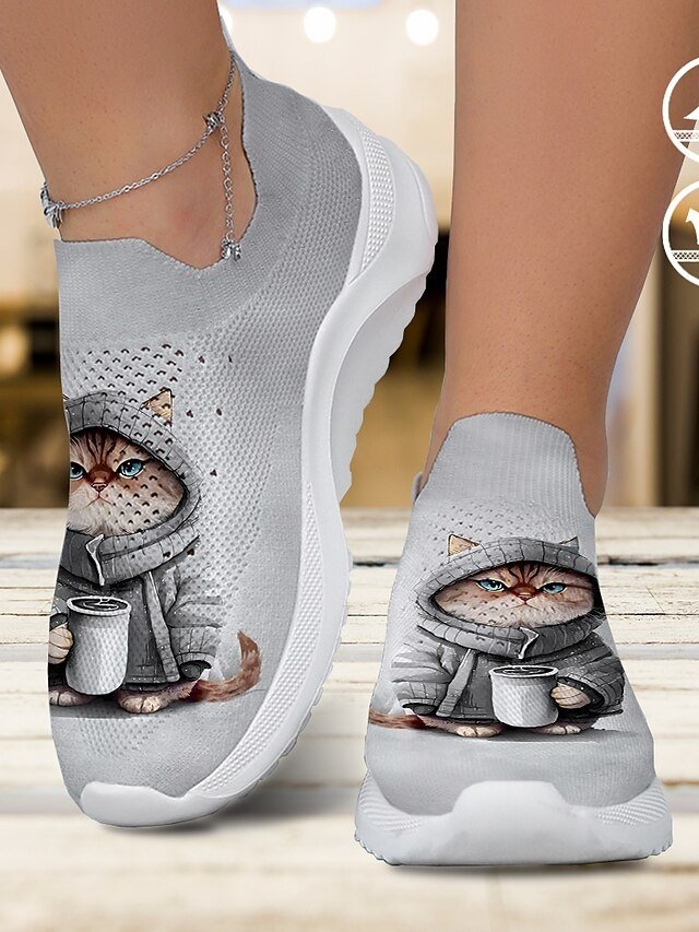 Cute Cat Print Slip-On Sneakers - Image 1