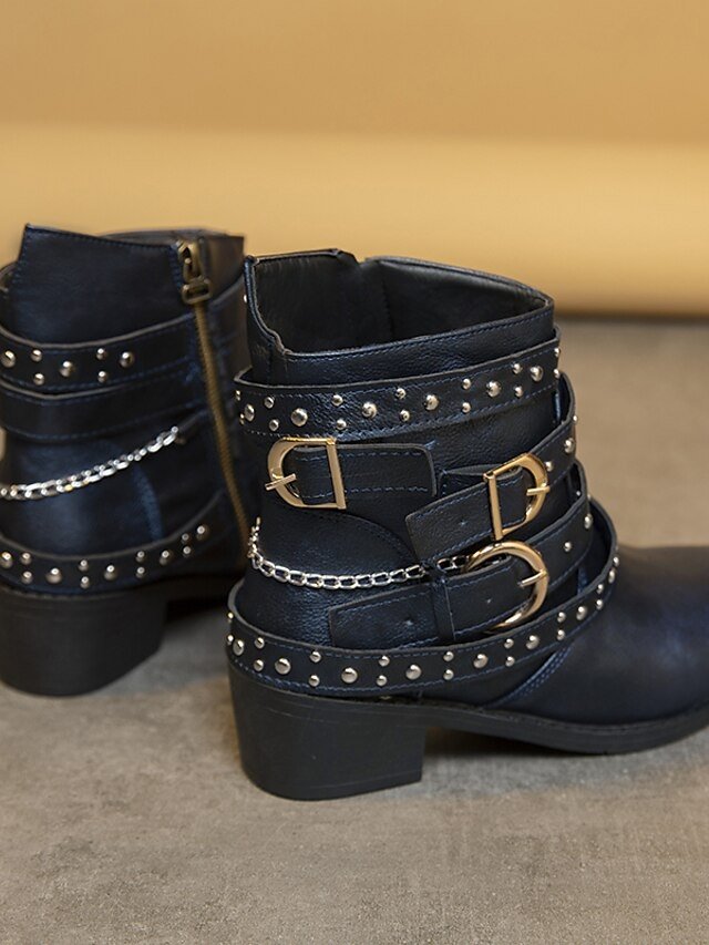 Edgy Fitted Black Studded Multiple Buckle Strap Ankle Boots - Image 2