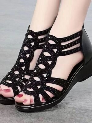 Elegant Beige Cut-Out Wedge Sandals - Image 6
