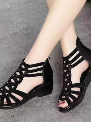 Elegant Beige Cut-Out Wedge Sandals - Image 7