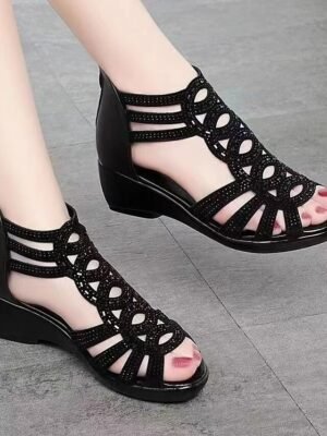 Elegant Beige Cut-Out Wedge Sandals - Image 8