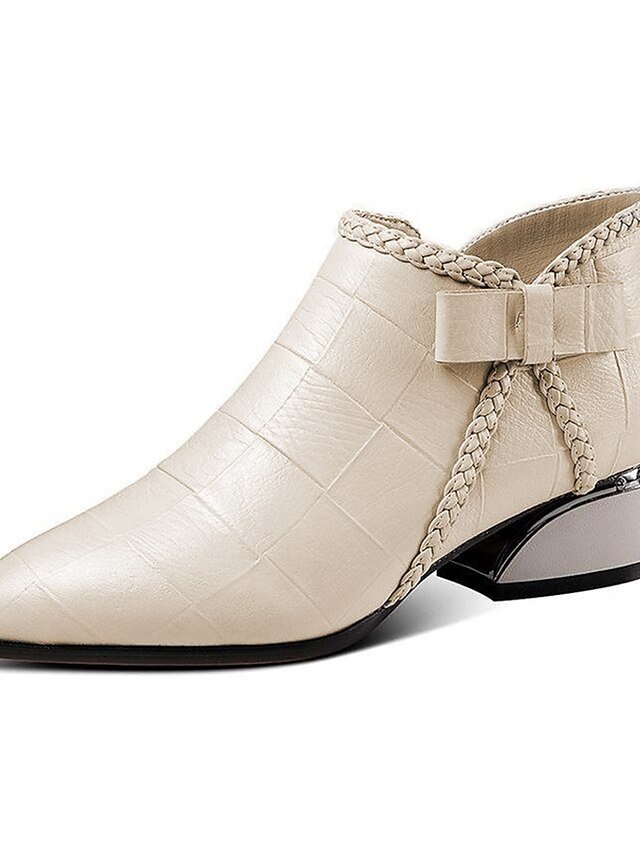 Elegant Beige Faux Leather Block Heel Ankle Boots - Image 2