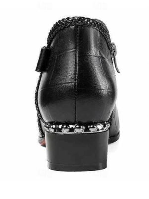 Elegant Beige Faux Leather Block Heel Ankle Boots - Image 6