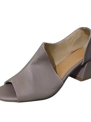 Elegant Black Chunky Heel Peep Toe Faux Leather Sandals - Image 6